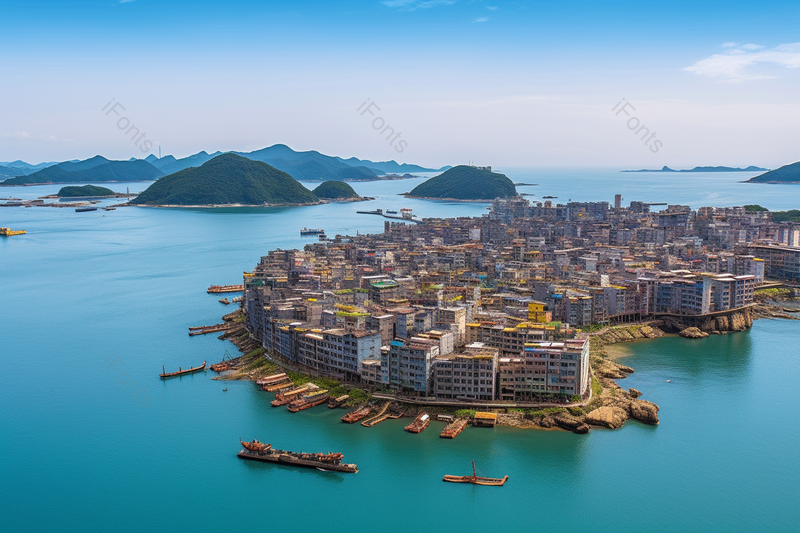 碧蓝的湖面上有许多建筑海岛背景图,高清,摄影图,摄影图片,图片大全,摄影图免费下载